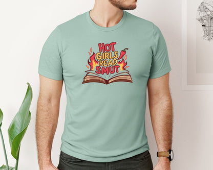 brand:Bella Canvas|color:Dusty Blue|Hot Girls Read Smut Funny 3 Graphic T-Shirt