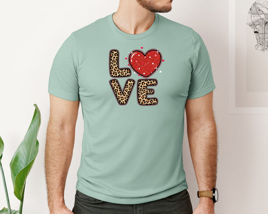 Leopard Love Heart Valentines Day Graphic T-Shirt