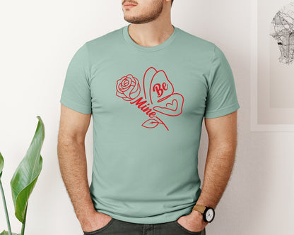 brand:Bella Canvas|color:Dusty Blue|Be Mine Butterfly Svgvalentine Rose Graphic T-Shirt