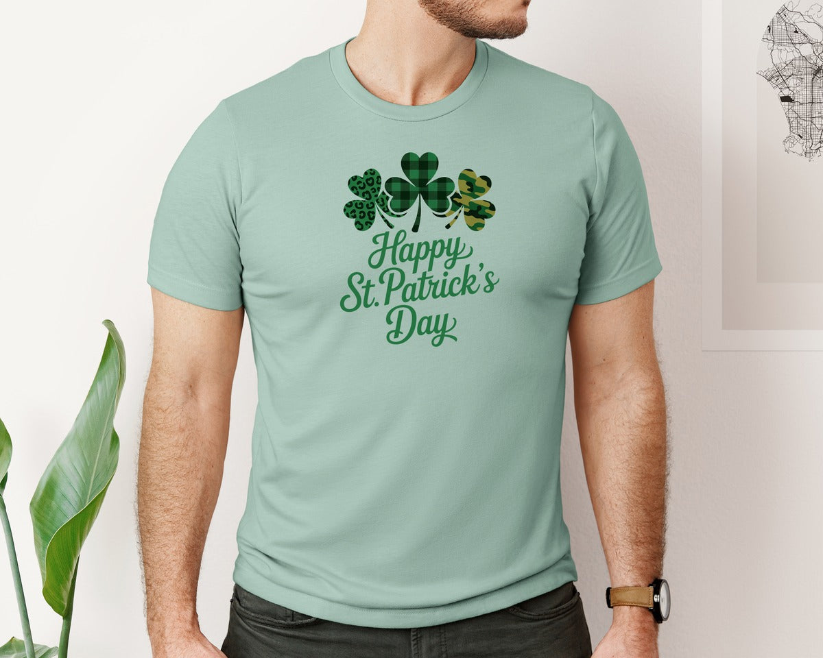 brand:Bella Canvas|color:Dusty Blue|Happy St Patricks Day Shamrock 5 Graphic T-Shirt