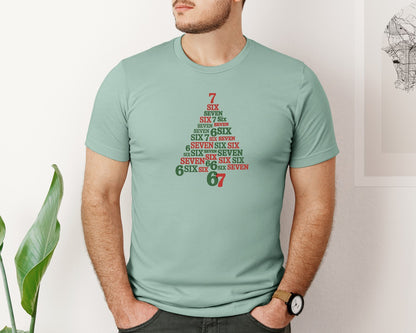 brand:Bella Canvas|color:Dusty Blue|Six Seven Christmas Tree Six Seven 2 Graphic T-Shirt