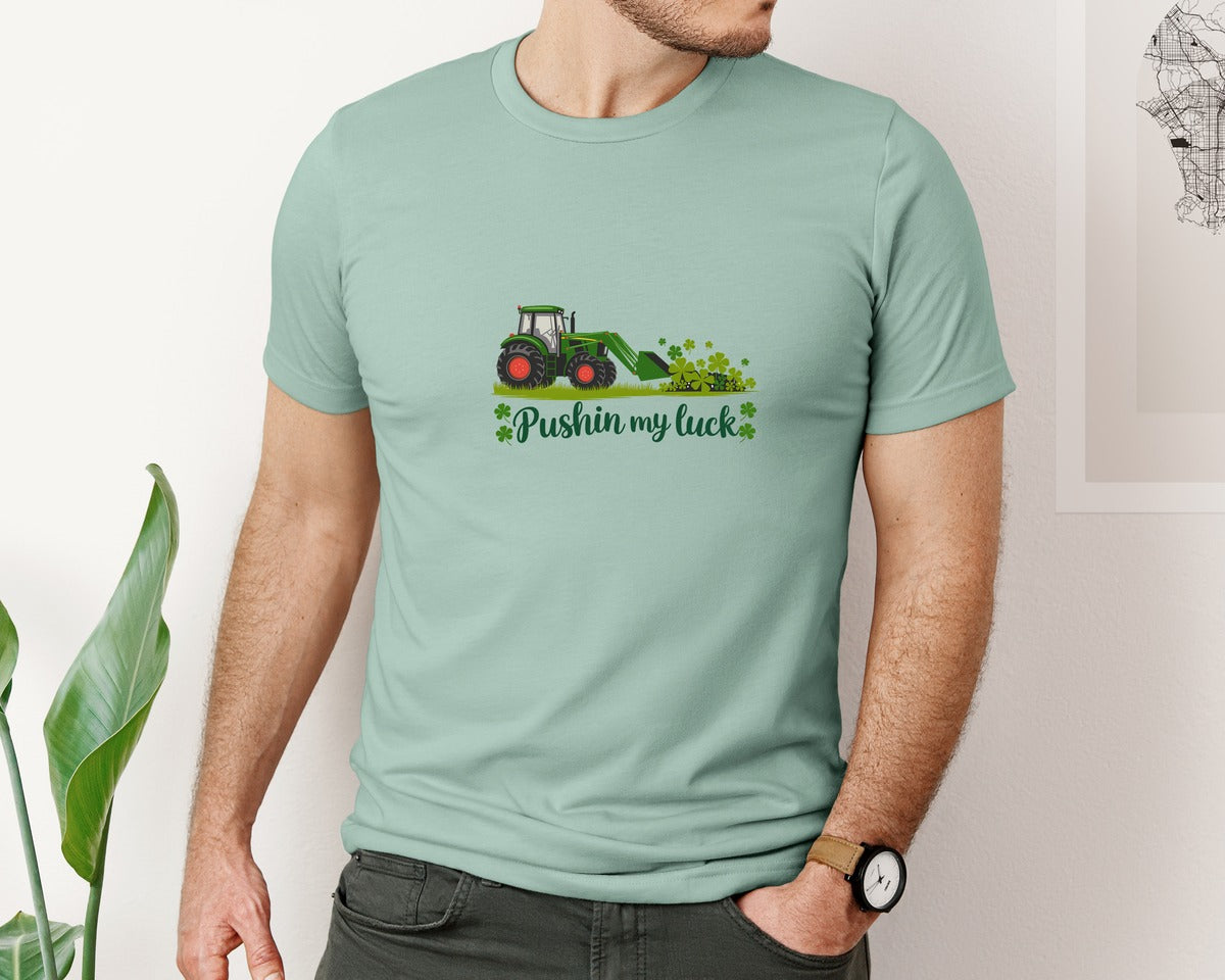 brand:Bella Canvas|color:Dusty Blue|Pushin My Luck St Patricks Day 3 Graphic T-Shirt