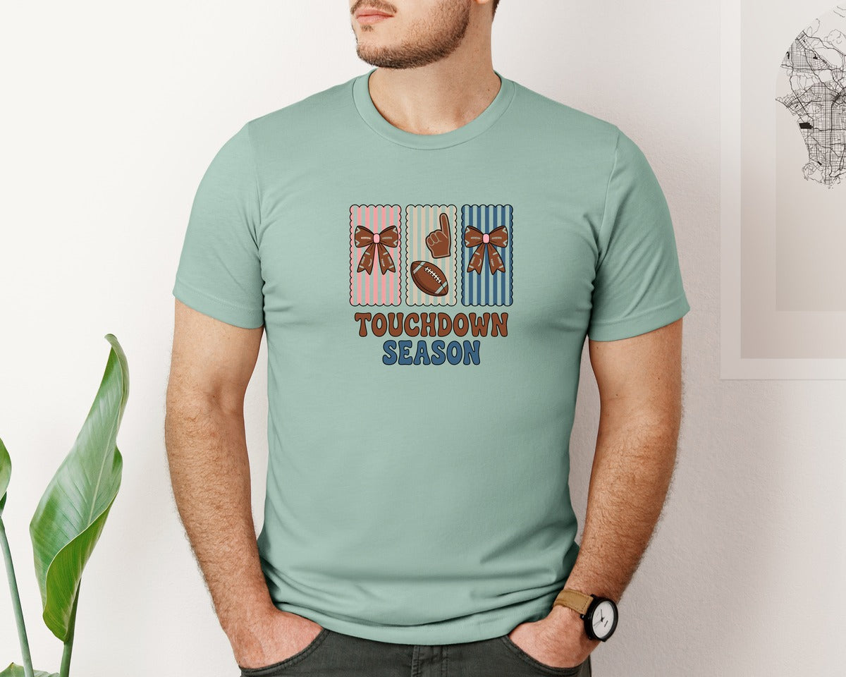 brand:Bella Canvas|color:Dusty Blue|Touchdown Season American Football 2 Graphic T-Shirt