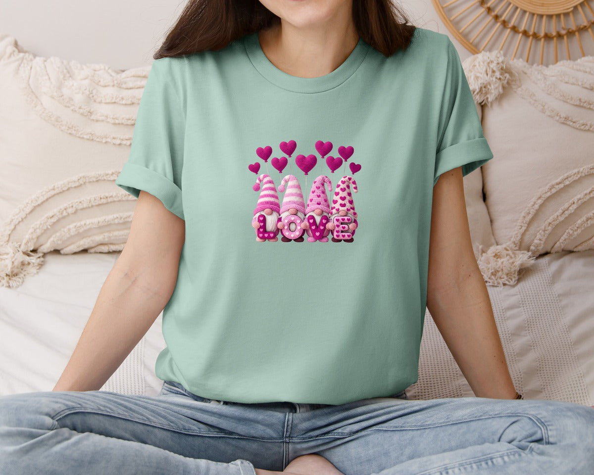 brand:Bella Canvas|color:Dusty Blue|Faux Yarn Gnome Valentines Day Love Graphic T-Shirt
