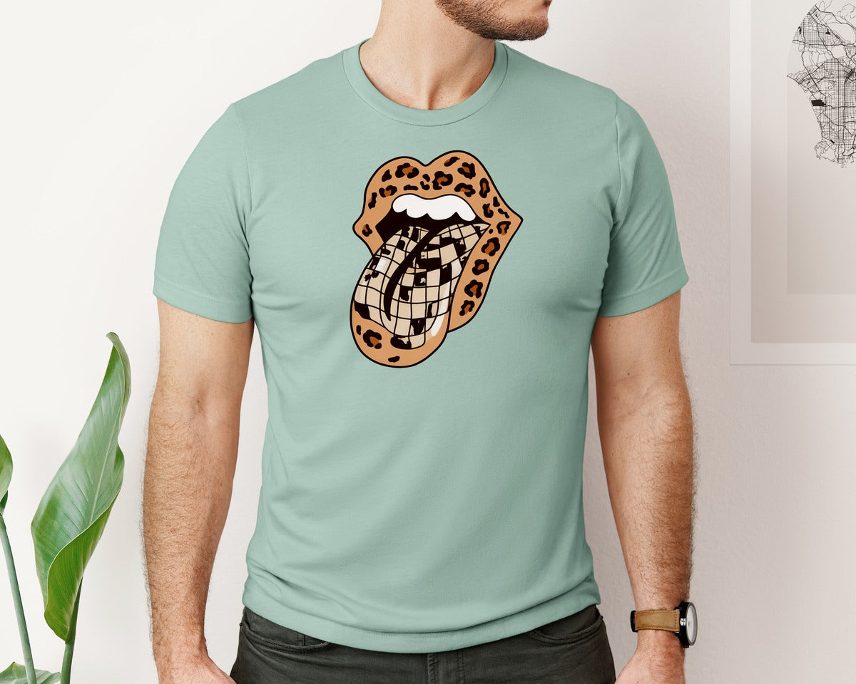 brand:Bella Canvas|color:Dusty Blue|Leopard Print Trucker Hat Graphic T-Shirt