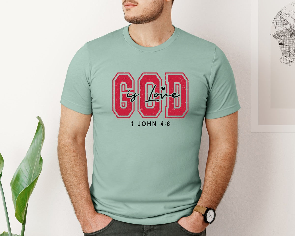 brand:Bella Canvas|color:Dusty Blue|Valentine God Is Is Love Graphic T-Shirt