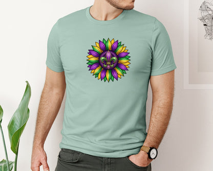 brand:Bella Canvas|color:Dusty Blue|Mardi Gras Sunflower Graphic T-Shirt