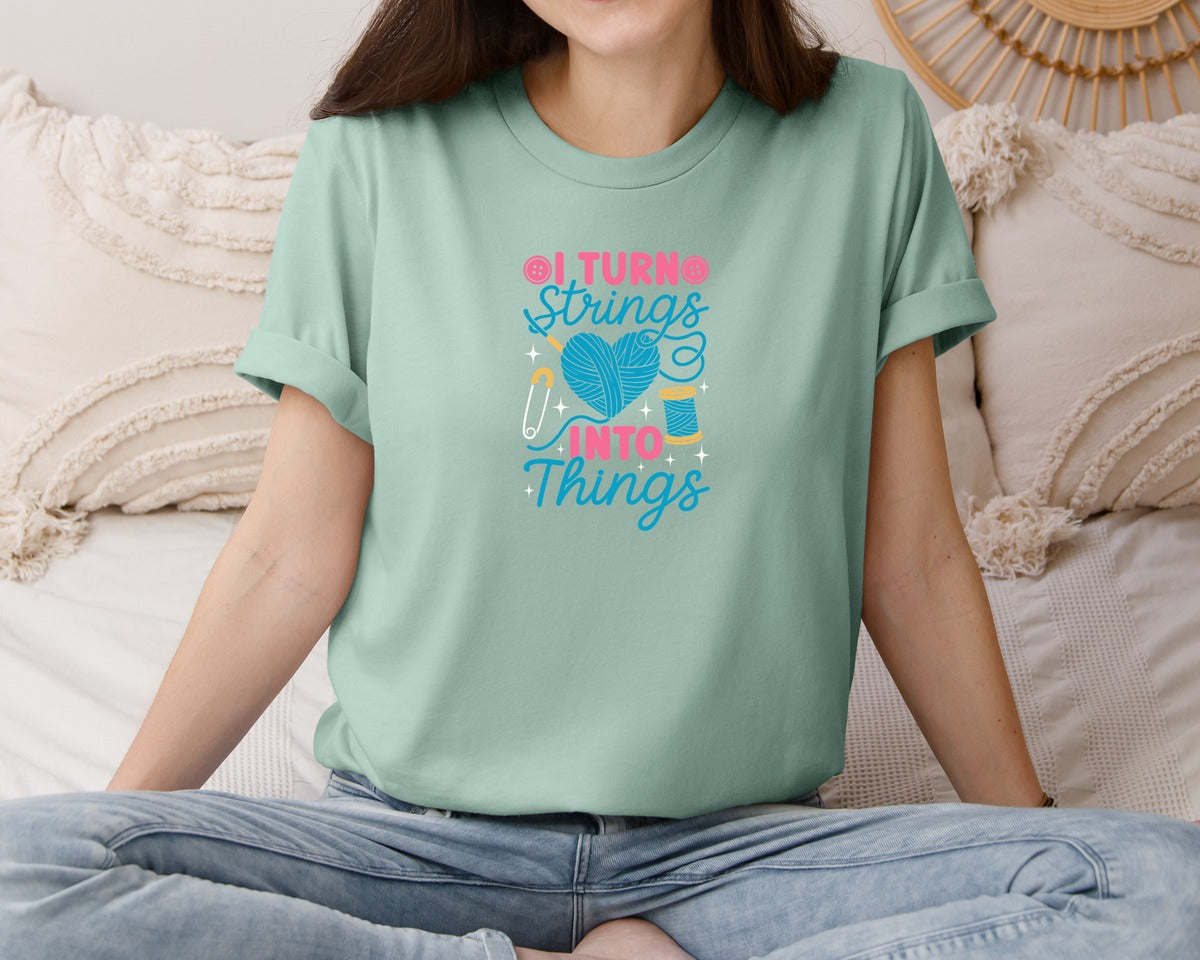 brand:Bella Canvas|color:Dusty Blue|Cute Yarn Knitting Crochet T Shirt Graphic T-Shirt
