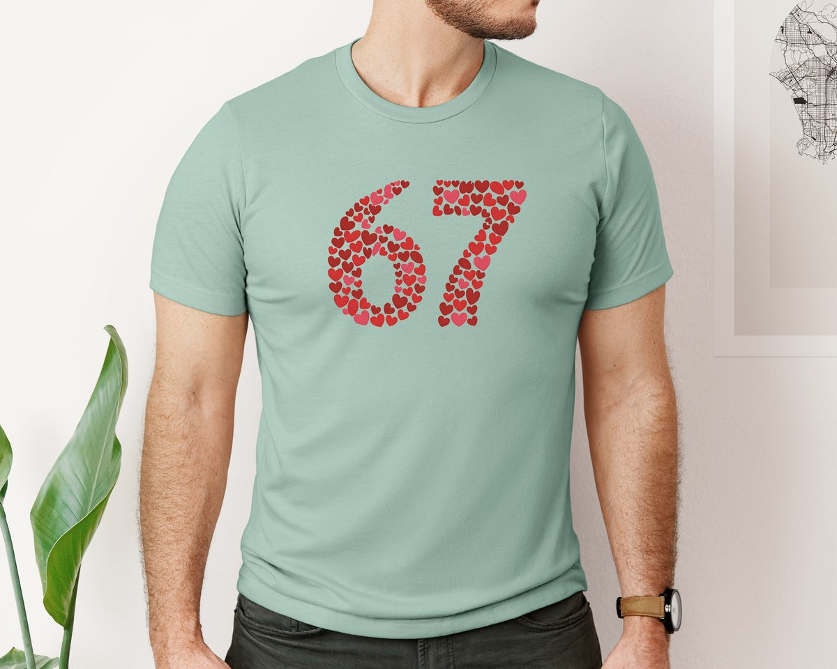 brand:Bella Canvas|color:Dusty Blue|67 Valentine Numbers Graphic T-Shirt