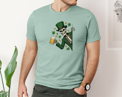 brand:Bella Canvas|color:Dusty Blue|Funny St Patricks Day Skeleton 4 Graphic T-Shirt
