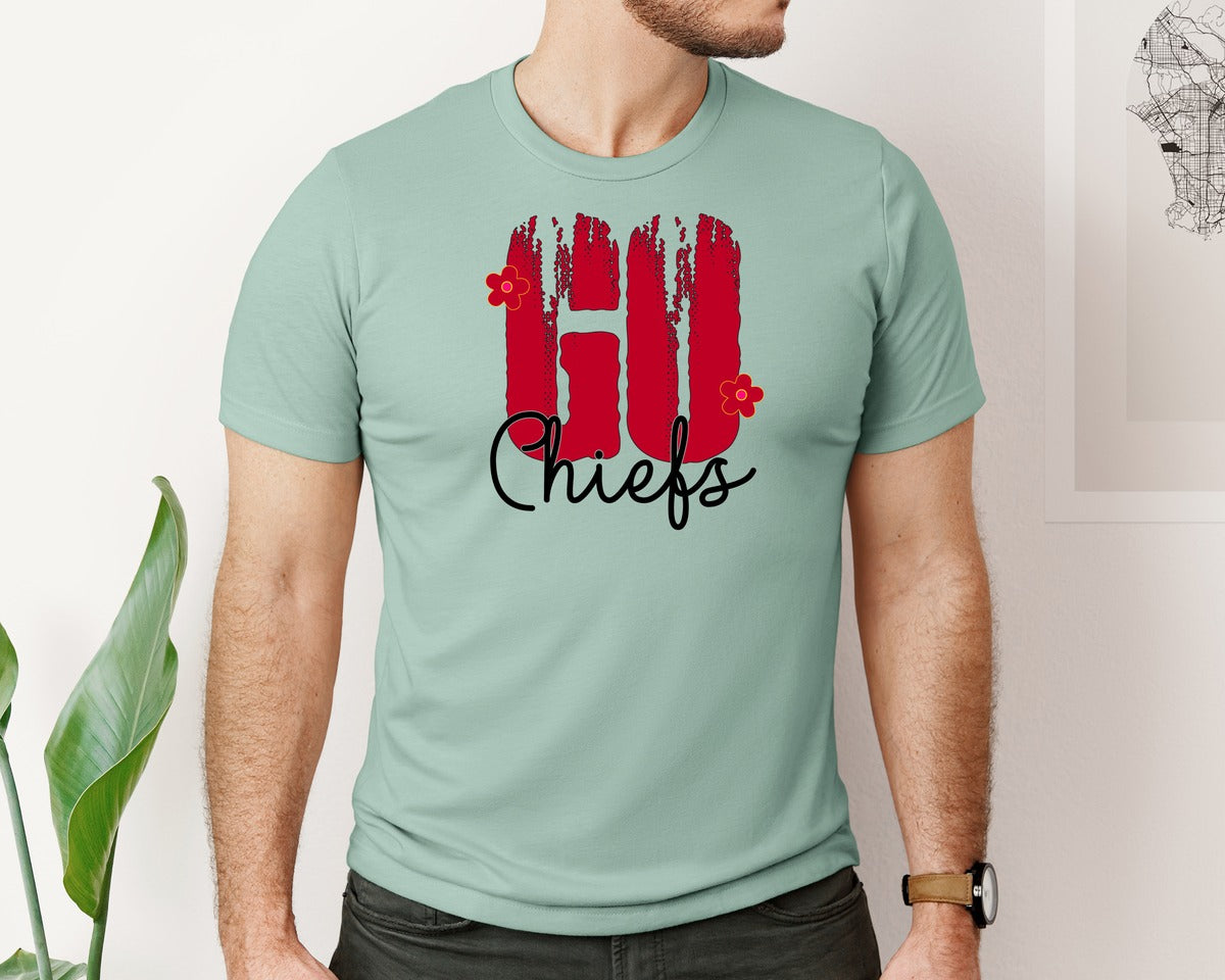 brand:Bella Canvas|color:Dusty Blue|Go Chiefs Team Typography Design Graphic T-Shirt