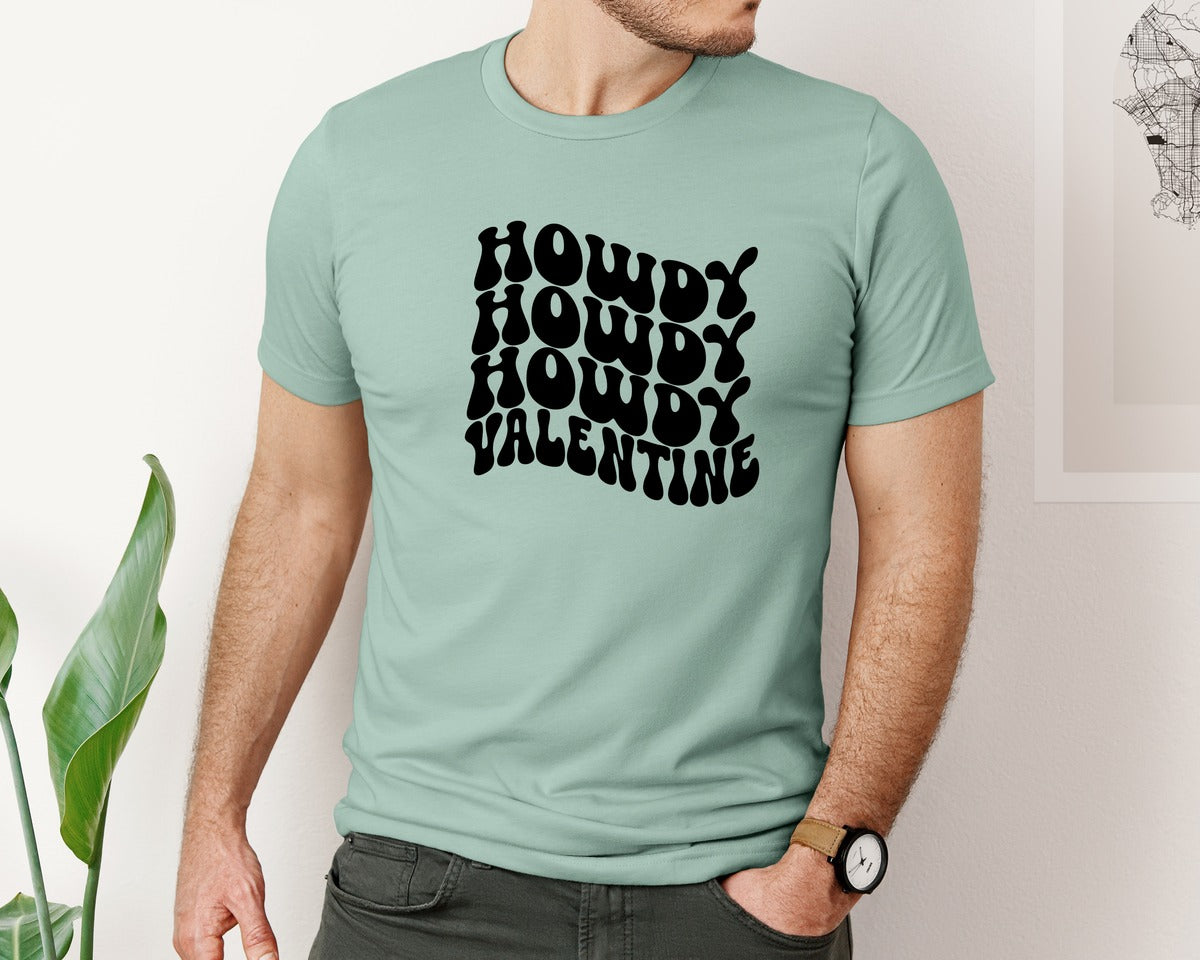 brand:Bella Canvas|color:Dusty Blue|Howdy Valentine 5 Graphic T-Shirt