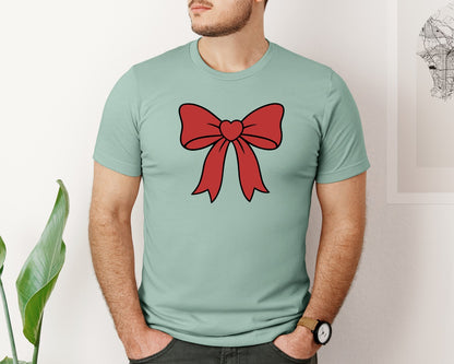 brand:Bella Canvas|color:Dusty Blue|Heart Coquette Bow Graphic T-Shirt