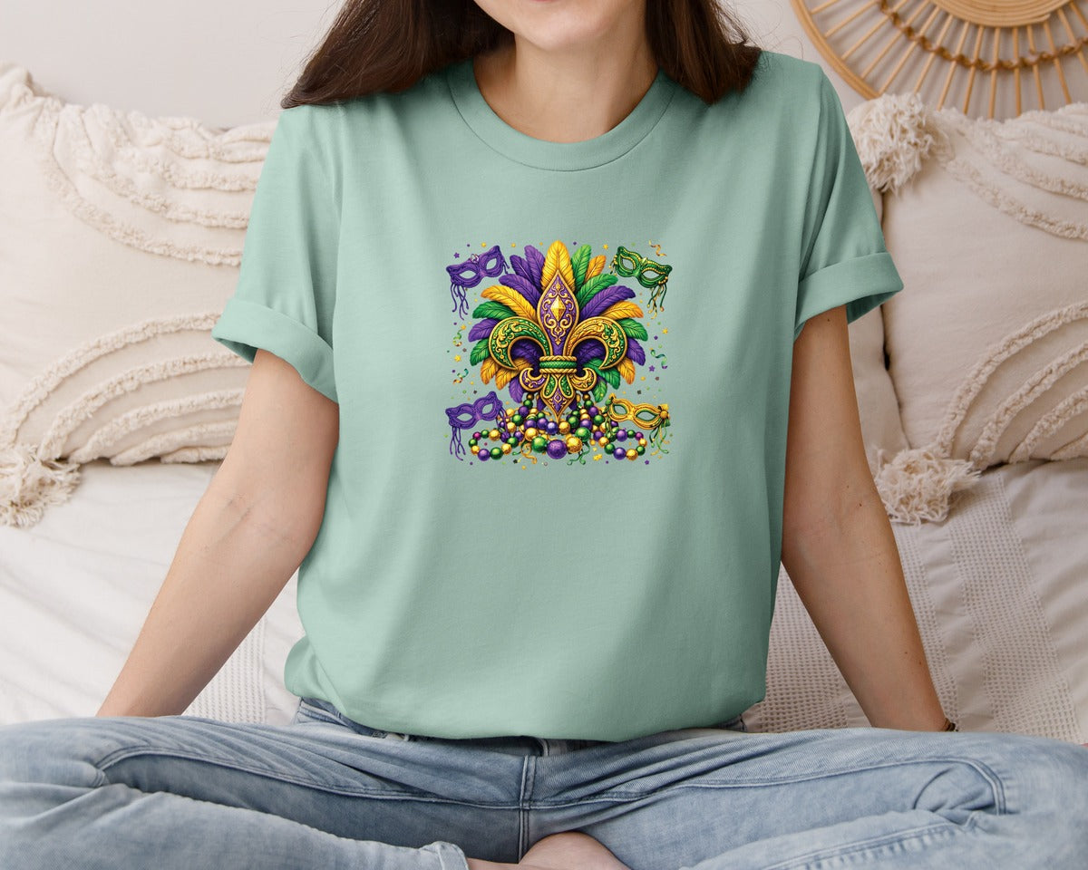 brand:Bella Canvas|color:Dusty Blue|Mardi Gras Fleur De Lis Yarn 2 Graphic T-Shirt