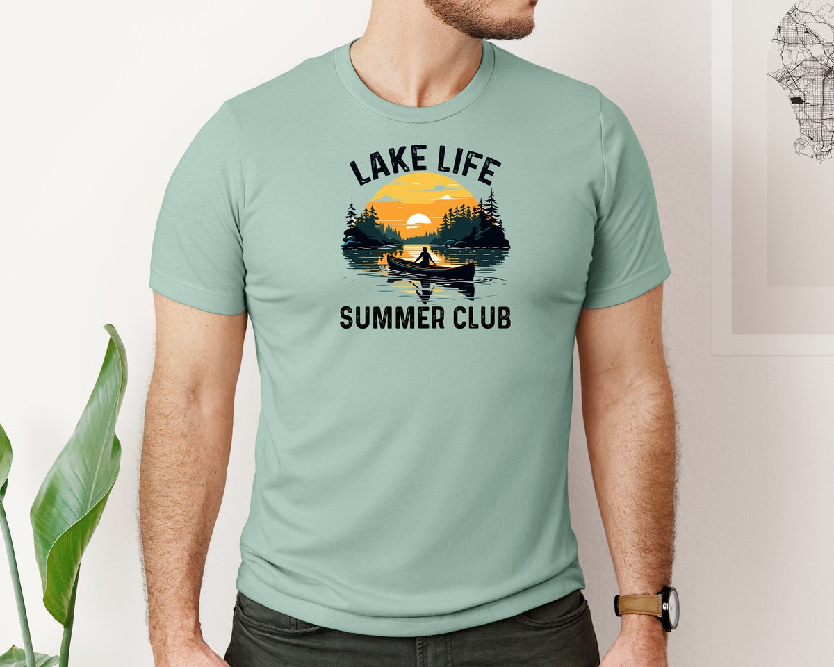 brand:Bella Canvas|color:Dusty Blue|Lake Life Summer Club Vacation Cam 3 Graphic T-Shirt