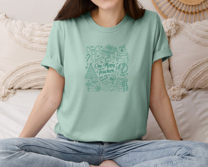 brand:Bella Canvas|color:Dusty Blue|Preppy Christmas Teacher Graphic T-Shirt