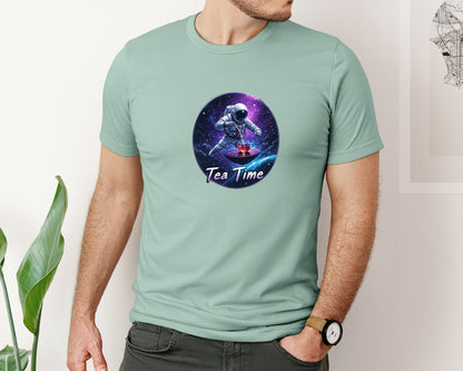brand:Bella Canvas|color:Dusty Blue|Astronaut Tea Time In Space T Shirt Graphic T-Shirt