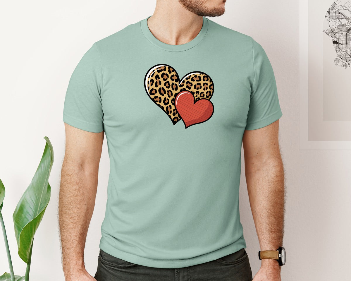 brand:Bella Canvas|color:Dusty Blue|Leopard Print Red Heart Graphic T-Shirt