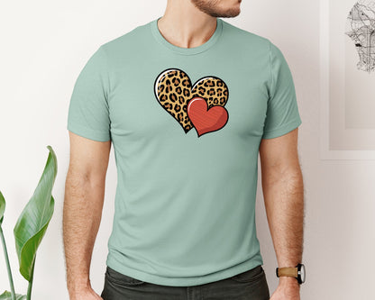brand:Bella Canvas|color:Dusty Blue|Leopard Print Red Heart Graphic T-Shirt