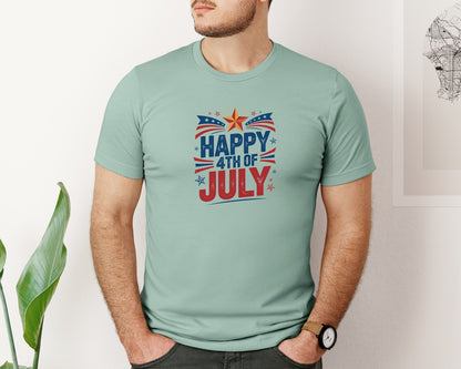 brand:Bella Canvas|color:Dusty Blue|Retro Happy 4Th Of July Star Graphic Graphic T-Shirt