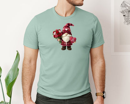 brand:Bella Canvas|color:Dusty Blue|Faux Yarn Knitted Valentine Gnome 2 Graphic T-Shirt