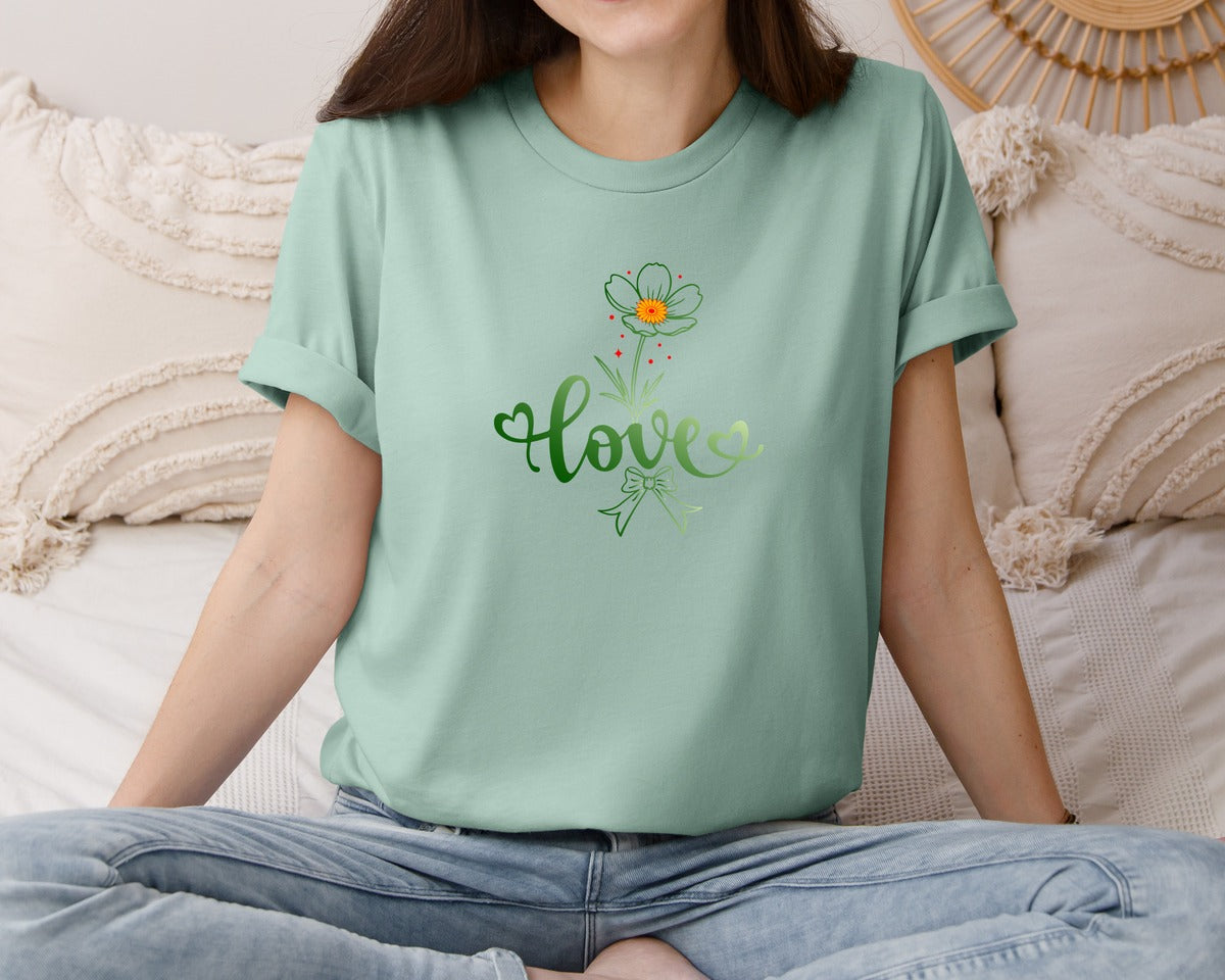 brand:Bella Canvas|color:Dusty Blue|Love Rose Valentines Day Graphic T-Shirt