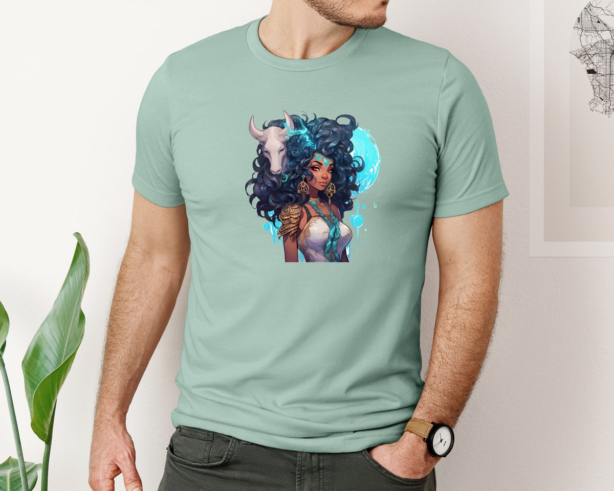 brand:Bella Canvas|color:Dusty Blue|Beautiful Capricorn Black Girl Graphic T-Shirt