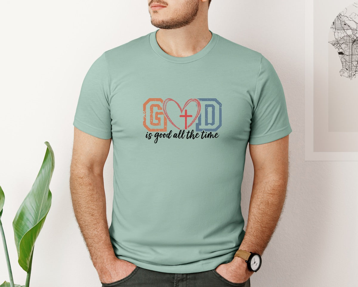 brand:Bella Canvas|color:Dusty Blue|God Is Good Boho Christian Graphic T-Shirt