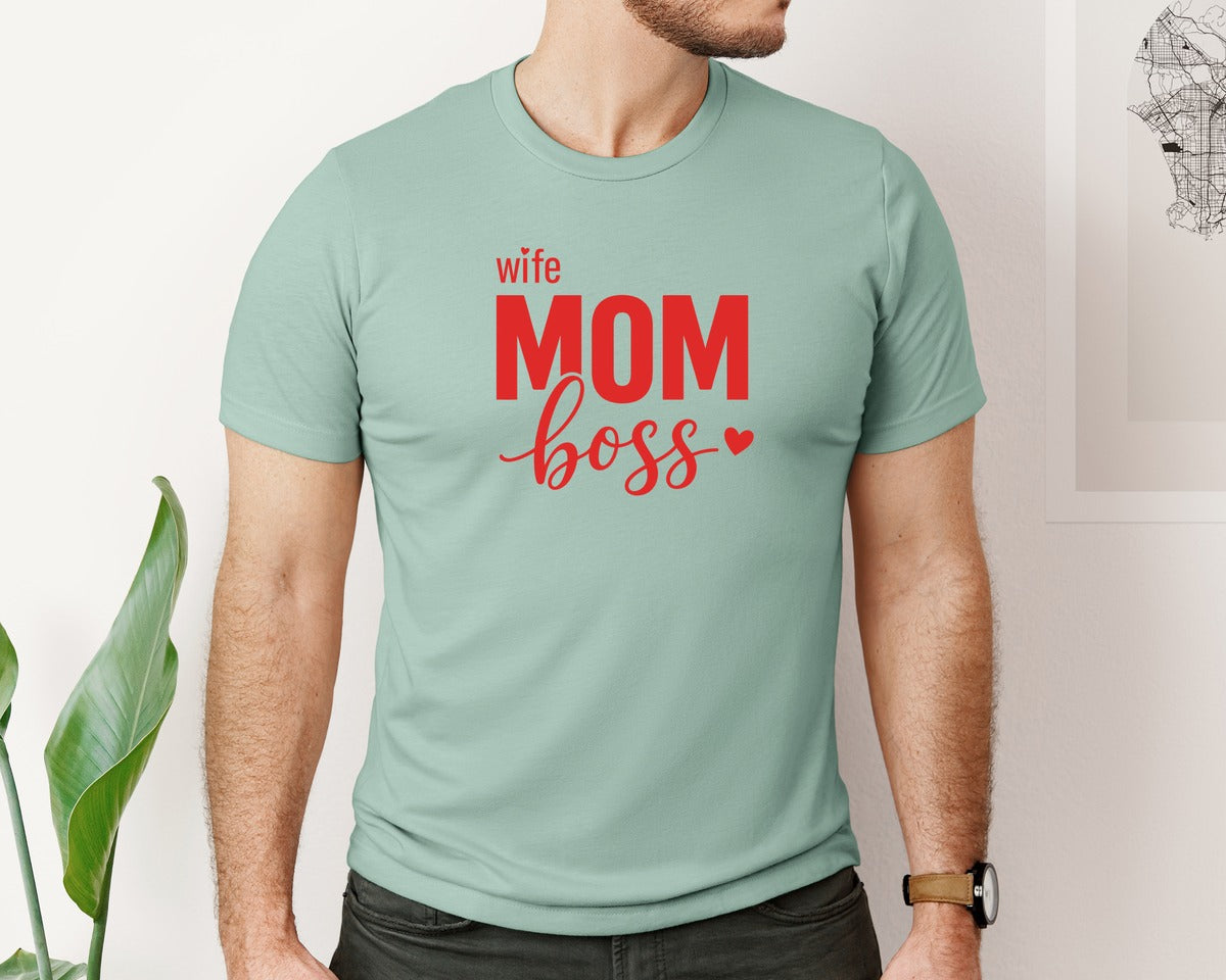 brand:Bella Canvas|color:Dusty Blue|Wife Mom Boss Typography 2 Graphic T-Shirt