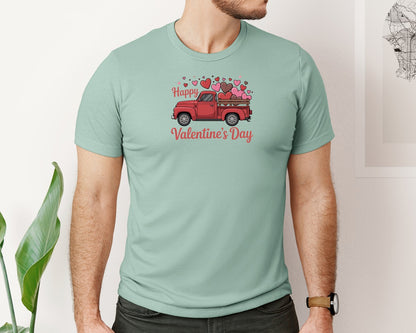brand:Bella Canvas|color:Dusty Blue|Valentines Day Red Truck Graphic T-Shirt