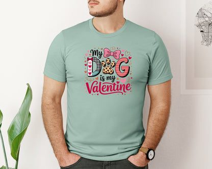 brand:Bella Canvas|color:Dusty Blue|My Dog Is My Valentine Valentine 2 Graphic T-Shirt