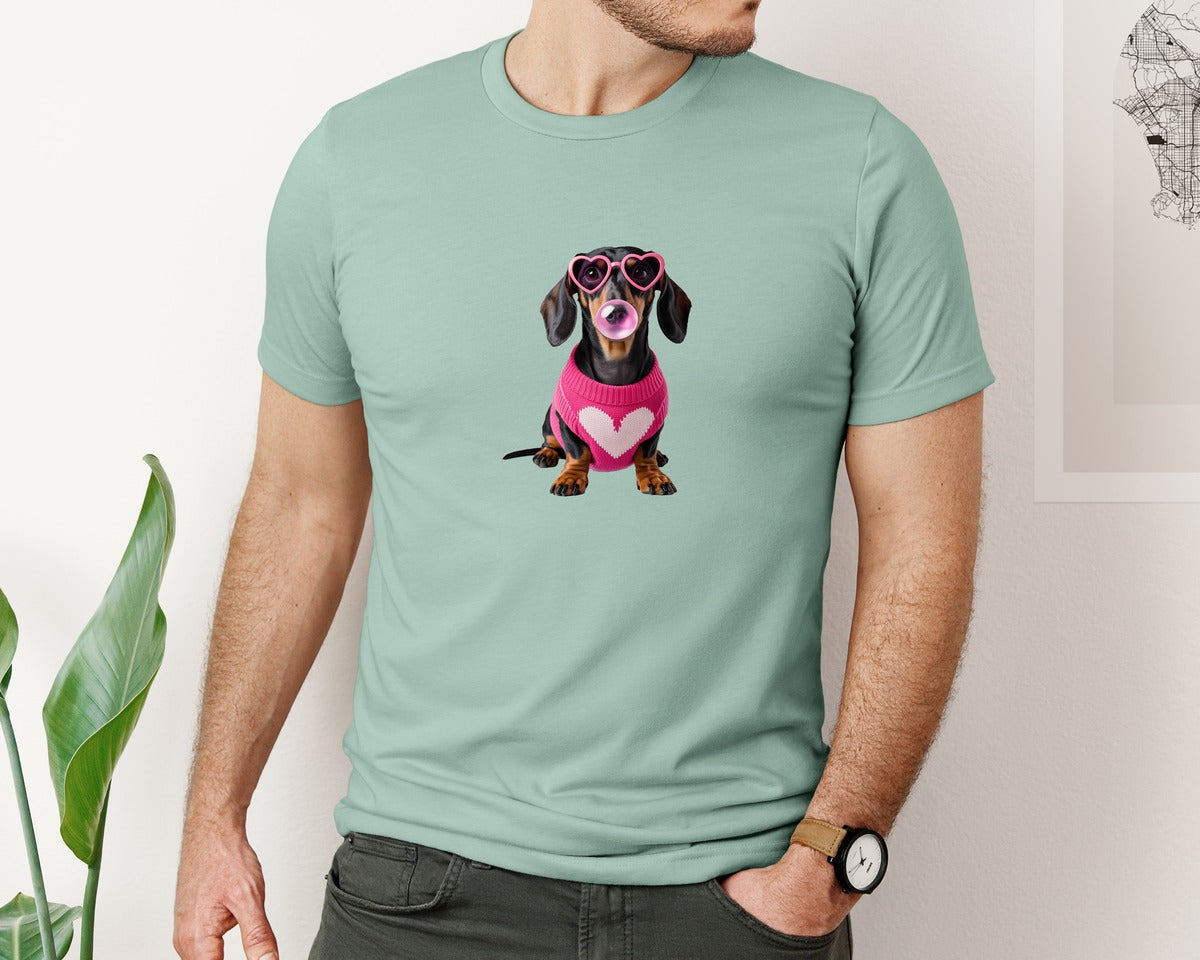 brand:Bella Canvas|color:Dusty Blue|Sausage Dog Funny Dog Graphic T-Shirt