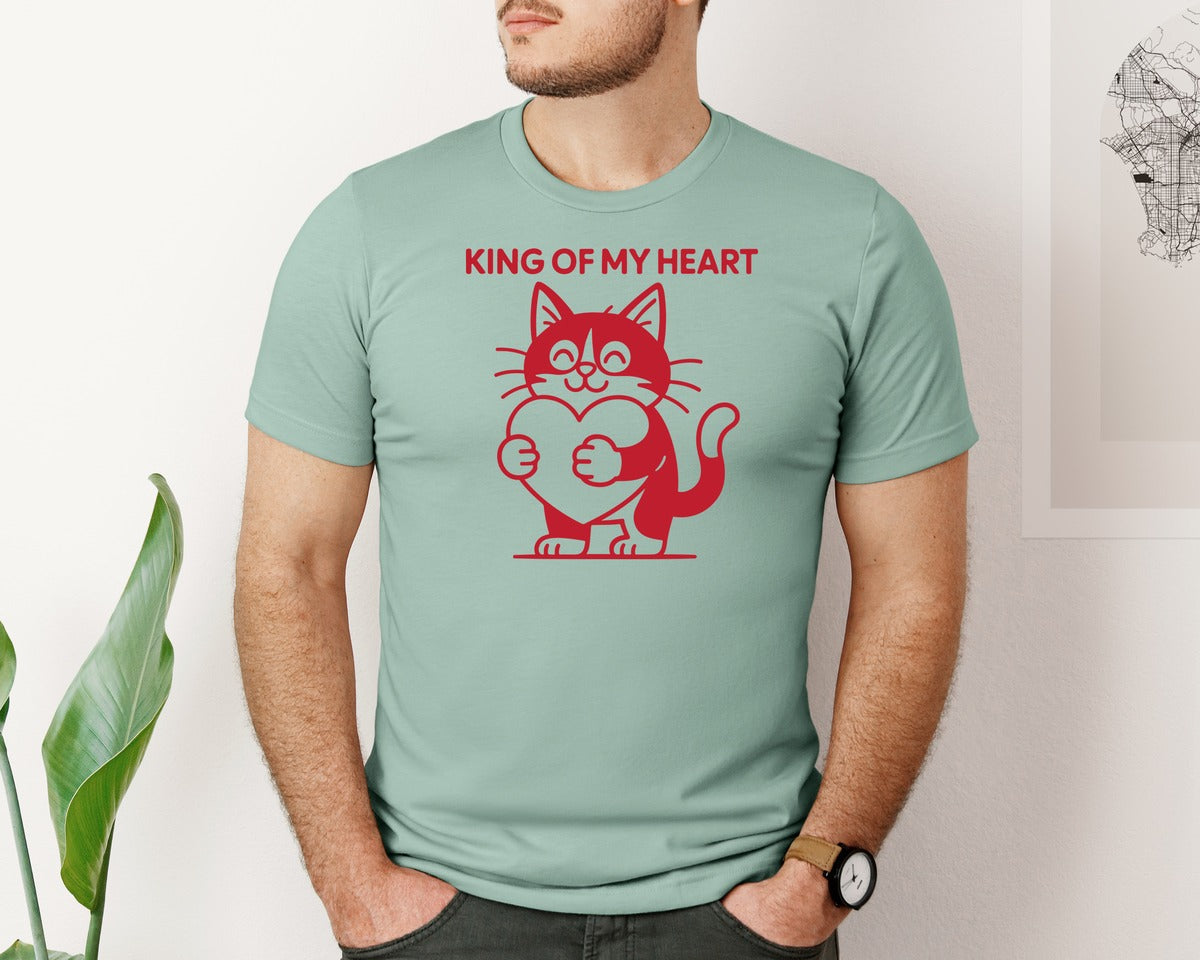 brand:Bella Canvas|color:Dusty Blue|Valentine Love Cat Graphic T-Shirt