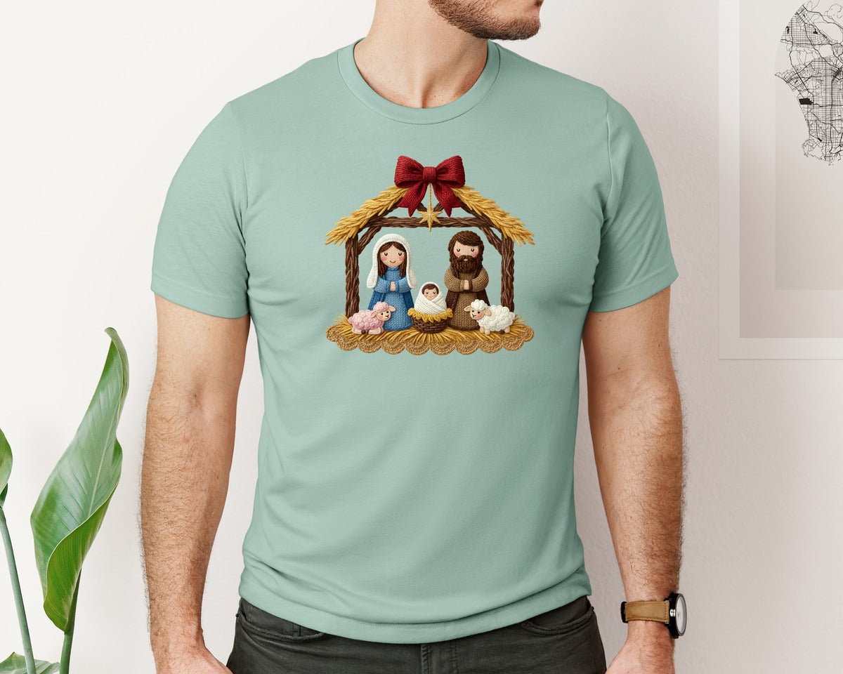 brand:Bella Canvas|color:Dusty Blue|Coquette Jesus Christmas 4 Graphic T-Shirt