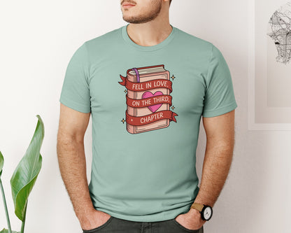 brand:Bella Canvas|color:Dusty Blue|Fell In Love Book Romance Graphic T-Shirt