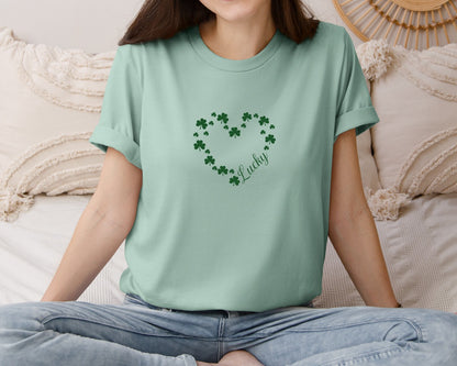 brand:Bella Canvas|color:Dusty Blue|Lucky Varsity St Patricks Day 7 Graphic T-Shirt