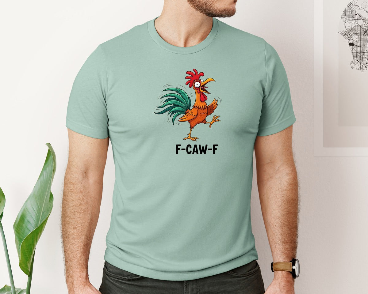 brand:Bella Canvas|color:Dusty Blue|Funny Chicken F Caw F Rooster 12 Graphic T-Shirt