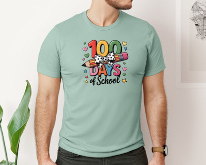 brand:Bella Canvas|color:Dusty Blue|100 Days Of School Teacher Design 3 Graphic T-Shirt
