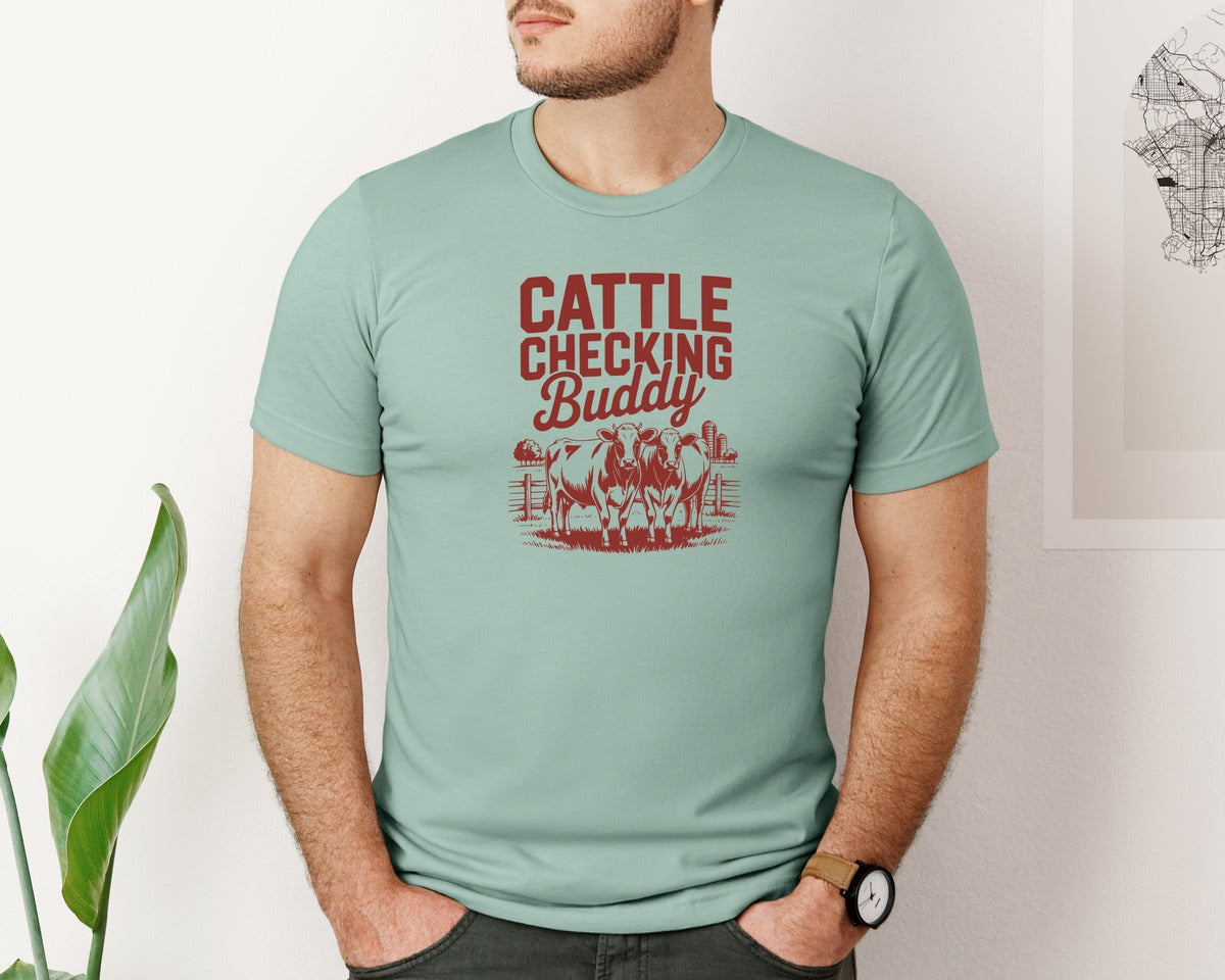 brand:Bella Canvas|color:Dusty Blue|Cattle Checking Buddy Pngfarm Kids Graphic T-Shirt