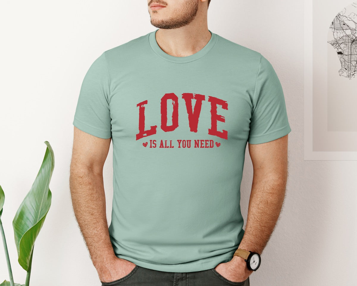 brand:Bella Canvas|color:Dusty Blue|Retro Love Valentines Sweatshirt Love Graphic T-Shirt