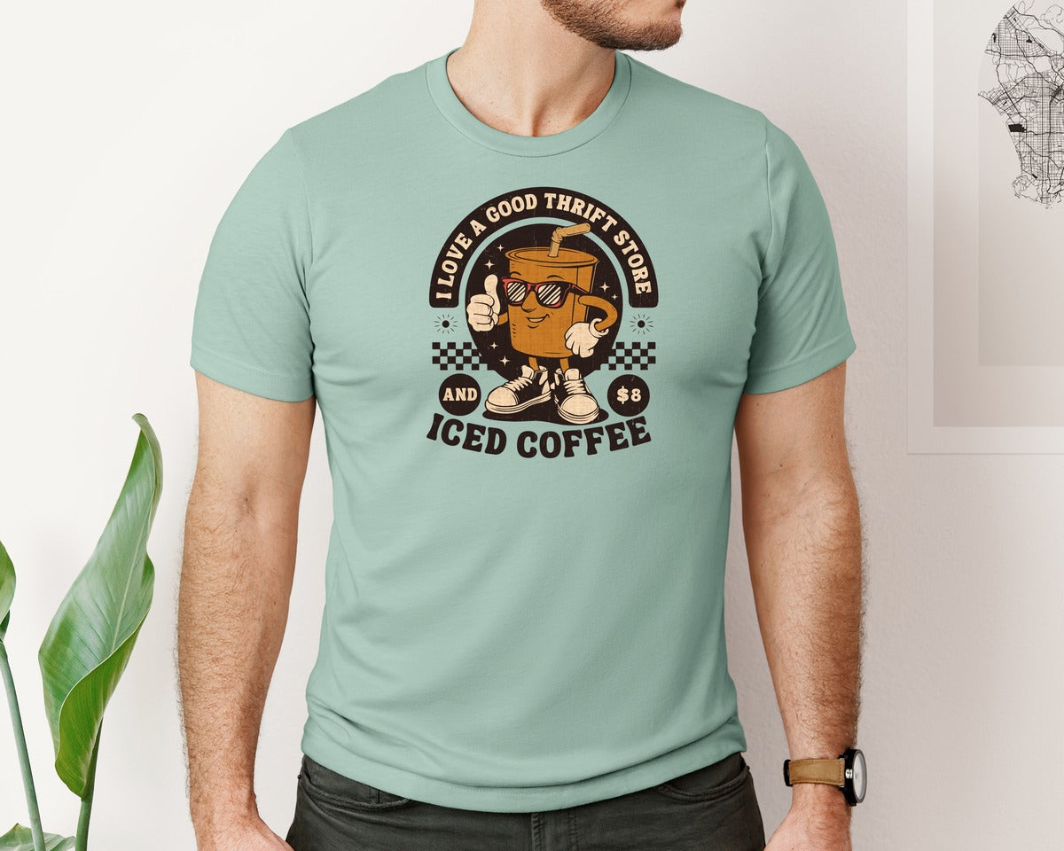 brand:Bella Canvas|color:Dusty Blue|Coffee Thrift Store Design Graphic T-Shirt