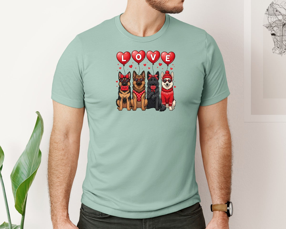 brand:Bella Canvas|color:Dusty Blue|Cute Valentine German Shepherd Dogs Graphic T-Shirt