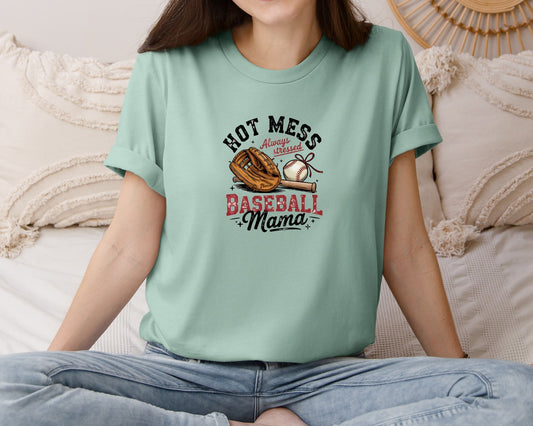 Baseball Mama Hot Mess Art Graphic T-Shirt