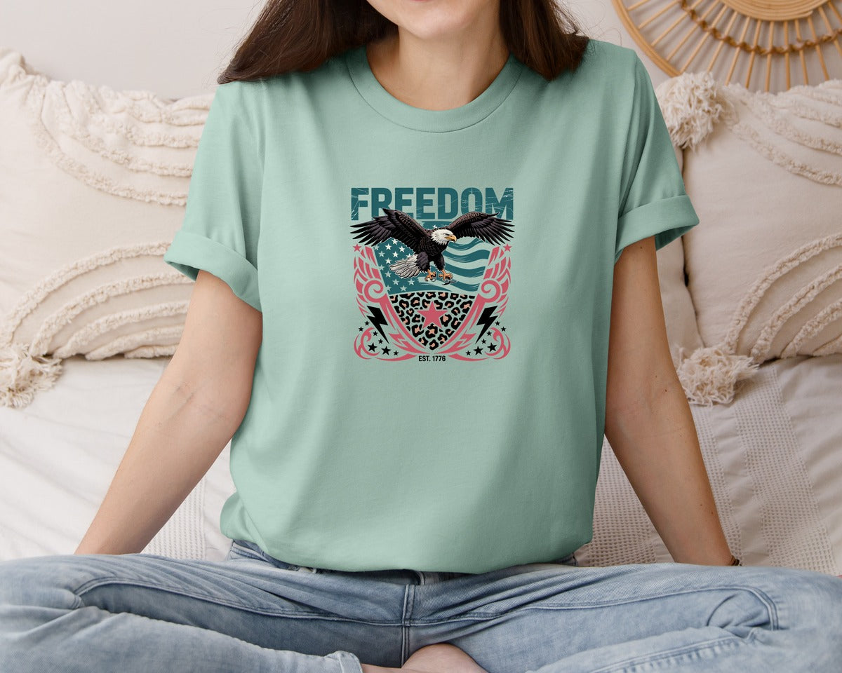 brand:Bella Canvas|color:Dusty Blue|Freedom Eagle Usa Flag Graphic T-Shirt