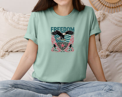 brand:Bella Canvas|color:Dusty Blue|Freedom Eagle Usa Flag Graphic T-Shirt