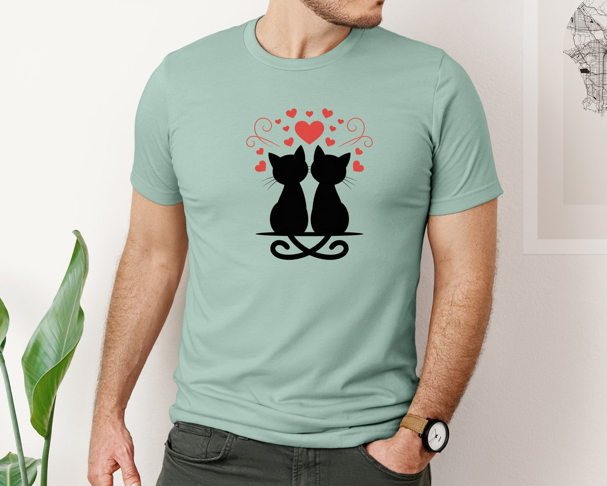 brand:Bella Canvas|color:Dusty Blue|Cat Valentine Pngpaw Heart Cat Mom Graphic T-Shirt