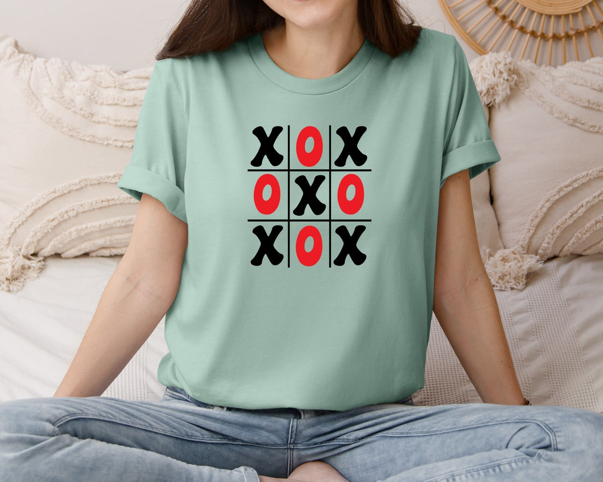 brand:Bella Canvas|color:Dusty Blue|Xoxo Tic Tac Toe Love Graphic Design Graphic T-Shirt