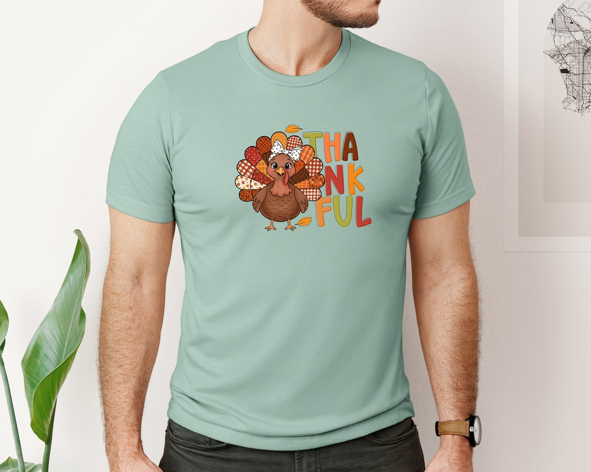 brand:Bella Canvas|color:Dusty Blue|Thankful Turkey Design Graphic T-Shirt