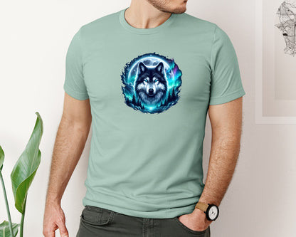 brand:Bella Canvas|color:Dusty Blue|The Mountain Mens Wolf Lookout T Shirt Graphic T-Shirt