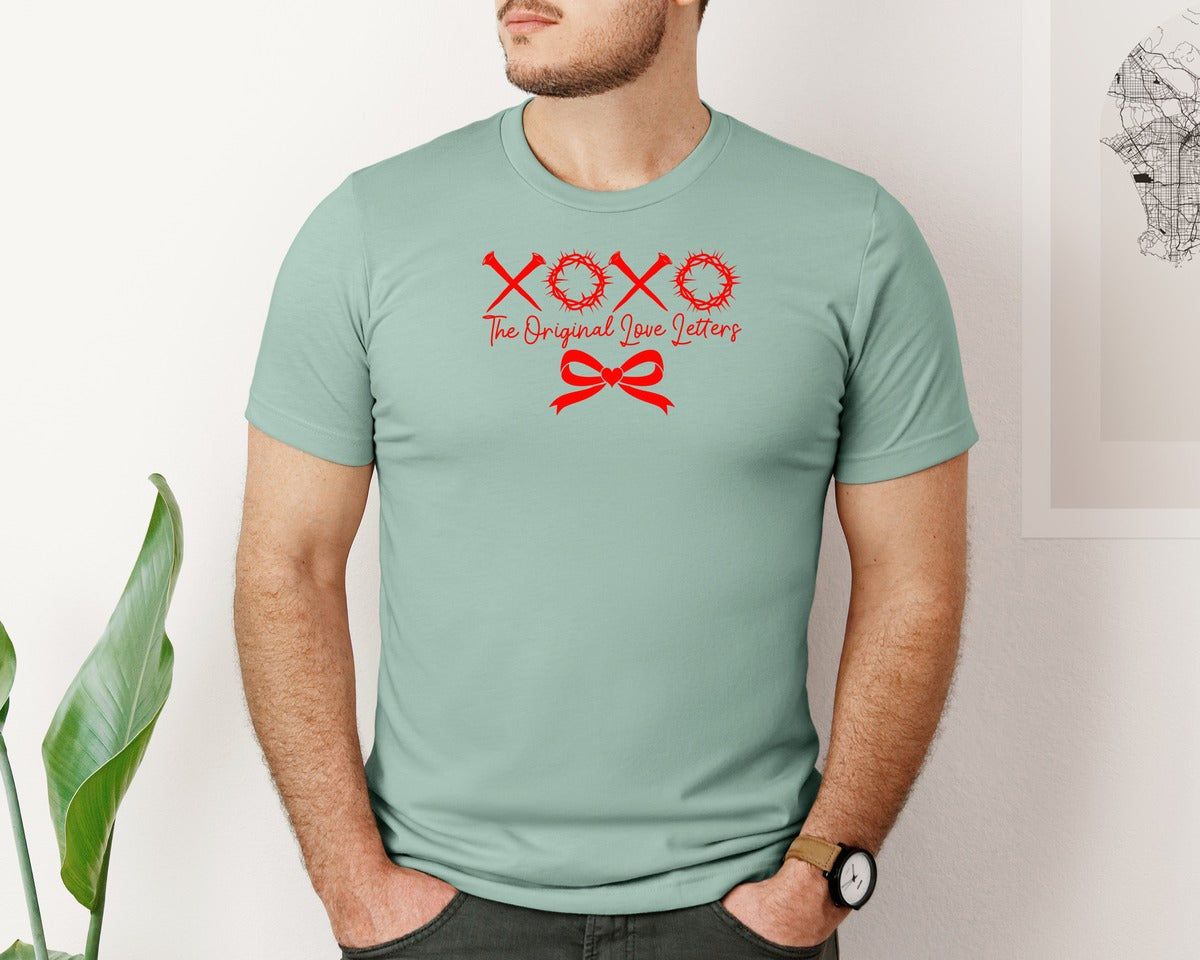 brand:Bella Canvas|color:Dusty Blue|Xoxo Love Valentines Day T Shirt Graphic T-Shirt
